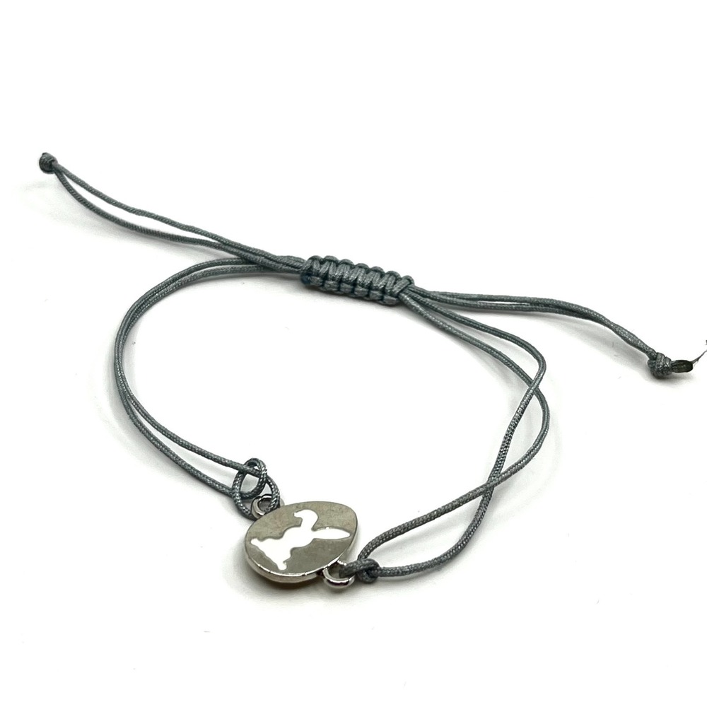 Vintage Y2K Silver Tone Gray Cord White Bunny Rabbit Charm Sliding Knot Bracelet